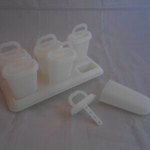 Vintage Tupperware Popsicle Molds, W/Tray/Holder, White, Set Of 6 Molds